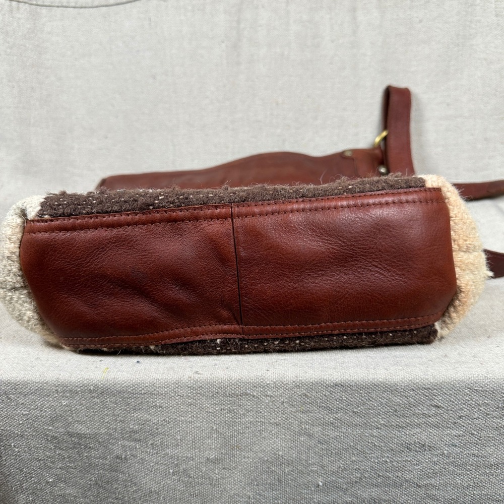 Anabaglish Brown Leather Blue White Woven Cotton Crossbody Bag Southwestern Boho - Picture 4 of 9